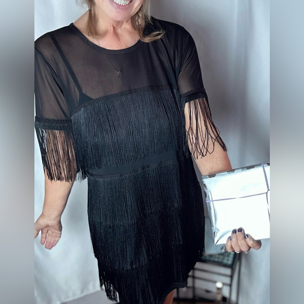 Fringe Viviana Dress in Black Plus Size 1X